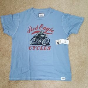 Men's rugged blue t-shirt cotton says RED Eagle Cycles 100% cotton new / tags